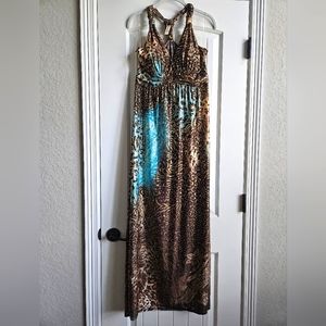 Maxi dress with metallic gold accents